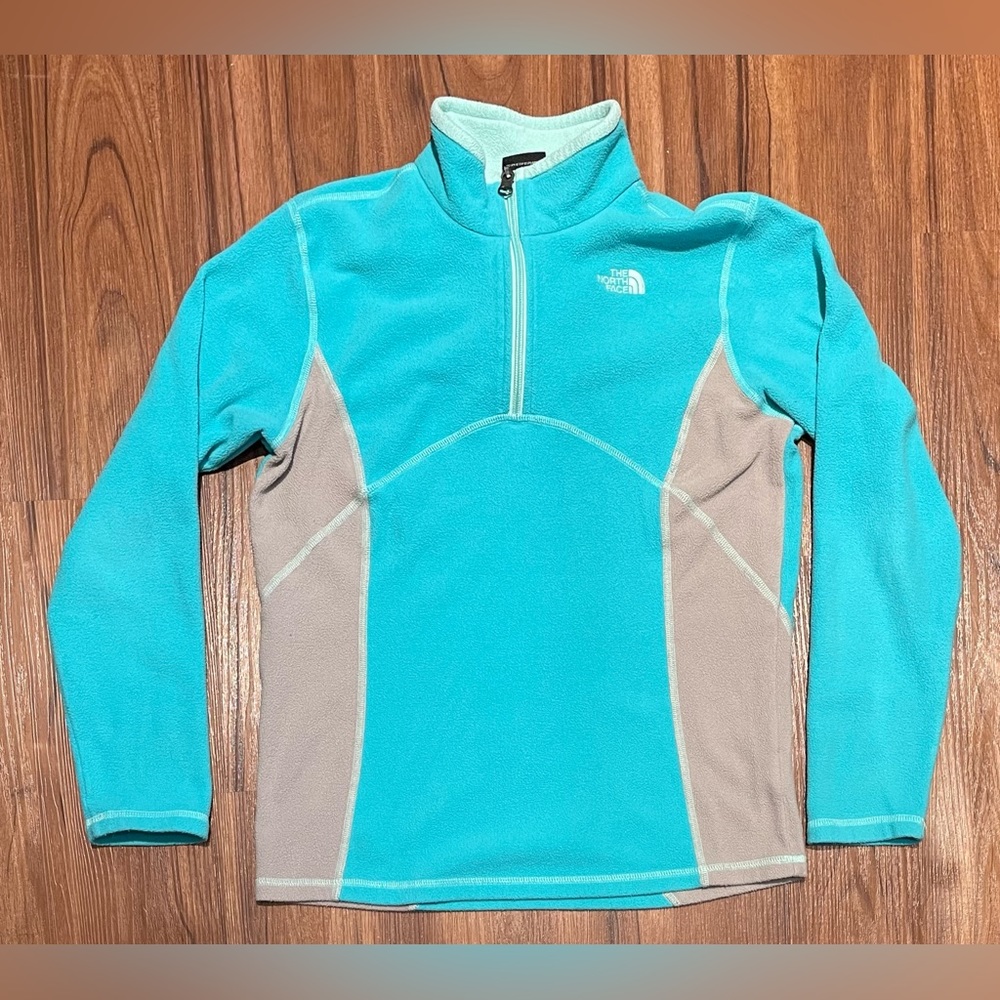 Authentic The North Face Teal 1/4 Zip Fleece Sweatshirt - XL (14/16)